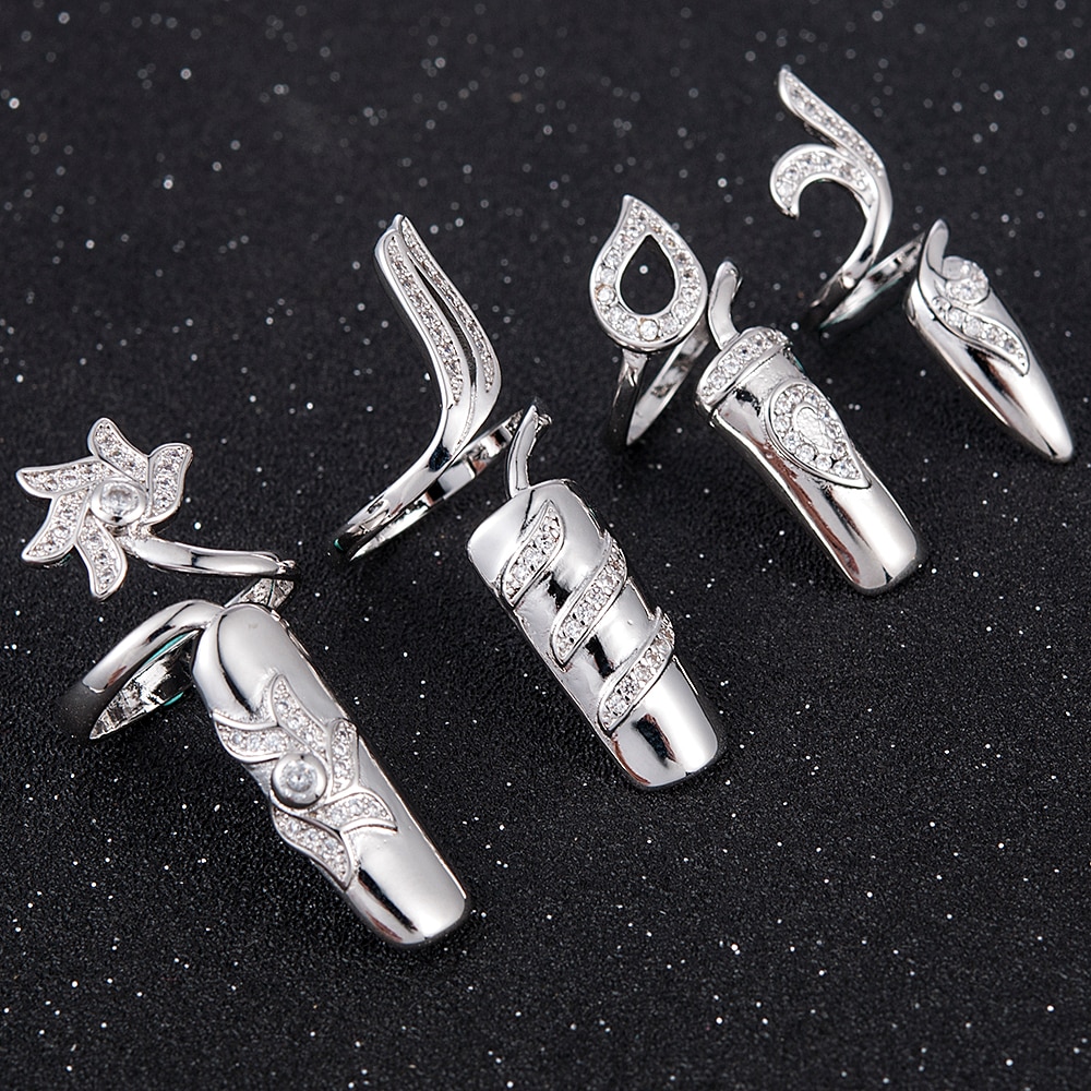 4pcs Finger Nail Ring Set Women Gold Crystal Fingernail Ring Gothic Cubic Zircon Punk Wedding Jewelry Accessories