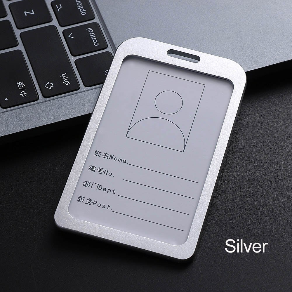 Soportes de tarjetas de trabajo de aleación de aluminio, Tarjeta De Nombre Vertical de Metal, estuche de identificación, etiqueta de exposición, accesorios para oficina y escuela, 1 ud.: silver 028