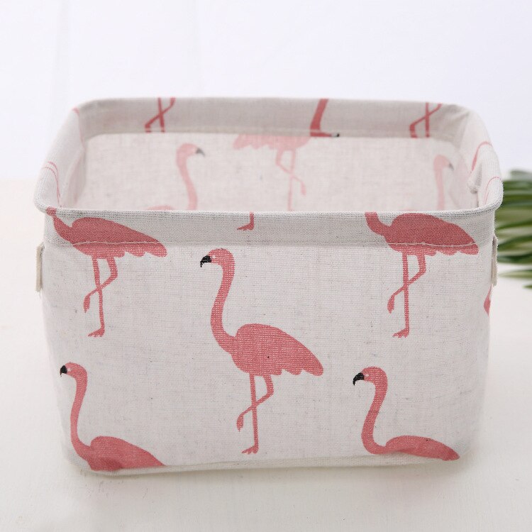 Linen Waterproof storage basket Table top Foldable storage box cosmetics sundries clothing fabric storage basket toy storage: White bird