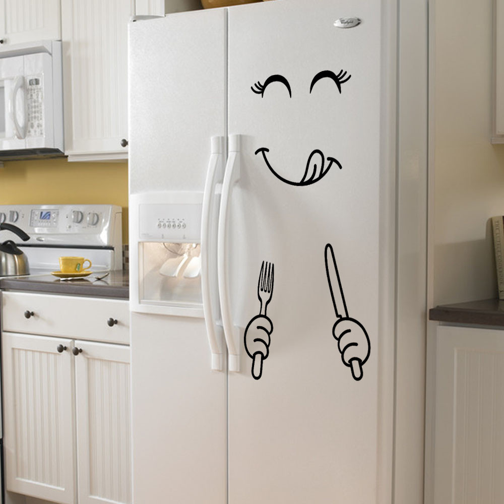 Leuke Sticker Koelkast Gelukkig Heerlijke Gezicht Keuken Koelkast Muur Vinyl Stickers Art Decal Home Decor Accessoires