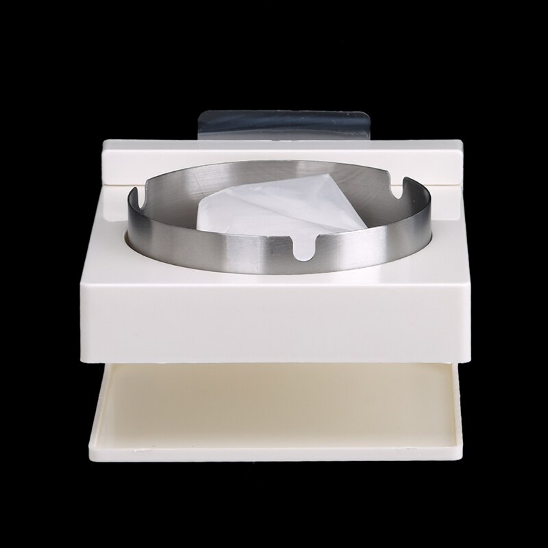 Wandmontage Asbak Thuis Roestvrij Staal Voor Wandmontage Asbak Gat-Gratis Opknoping Asbak Waterdichte As Opslag Asbak: Square silver