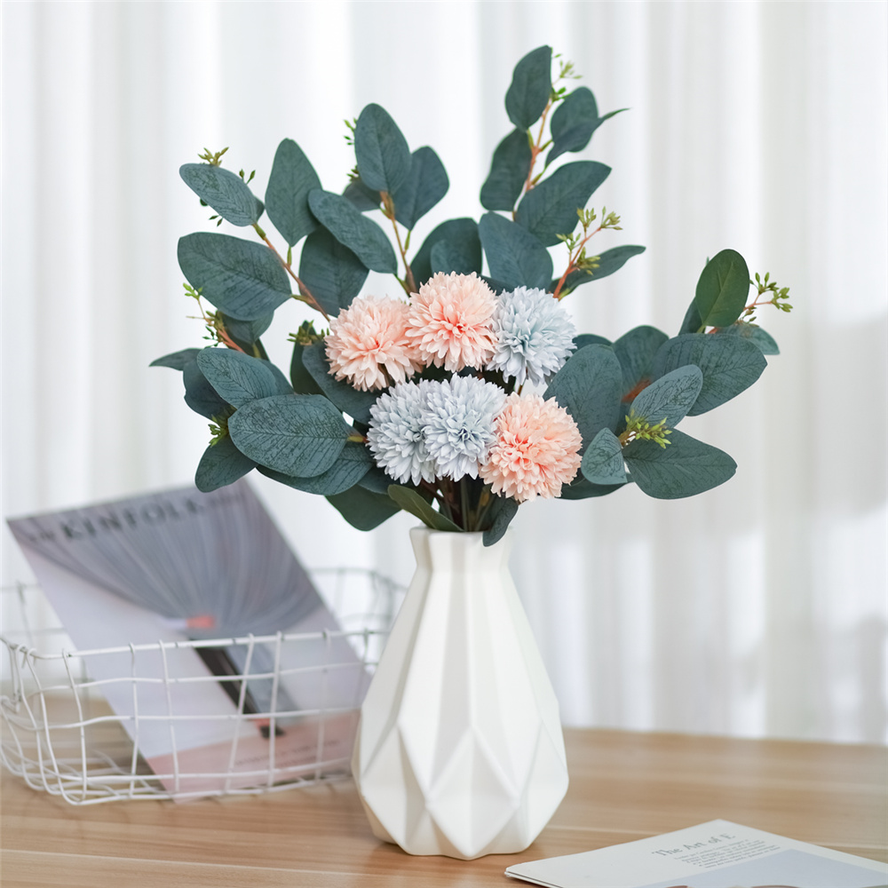 1pc Artificial Flower Simulation Handmade DIY Bouquet Dutch Leaf Bride Dandelion Bridal Bouquet For Home Wedding Vase Decoration: style 6 no vase