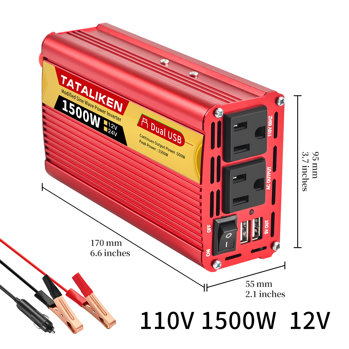 Inverter 12v, 24V 600W 1500W 2000W 2500W, portable vehicle-mounted household converter, universal socket, auto accessories: Silver