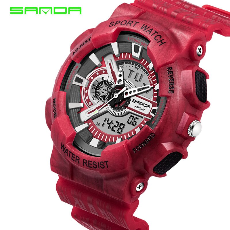 Sanda/799 Camouflage Multifunctionele Lichtgevende Elektronische Horloge Water Sport Horloge Paar Horloge