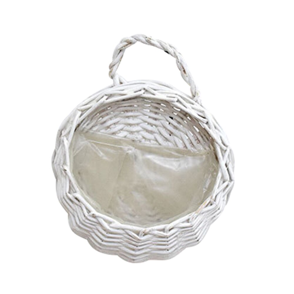Hand Woven Knitted Wall Hanging Flower Basket Plant Pot Planter Rattan Vase Basket Home Garden Wall Decoration Storage Container: White