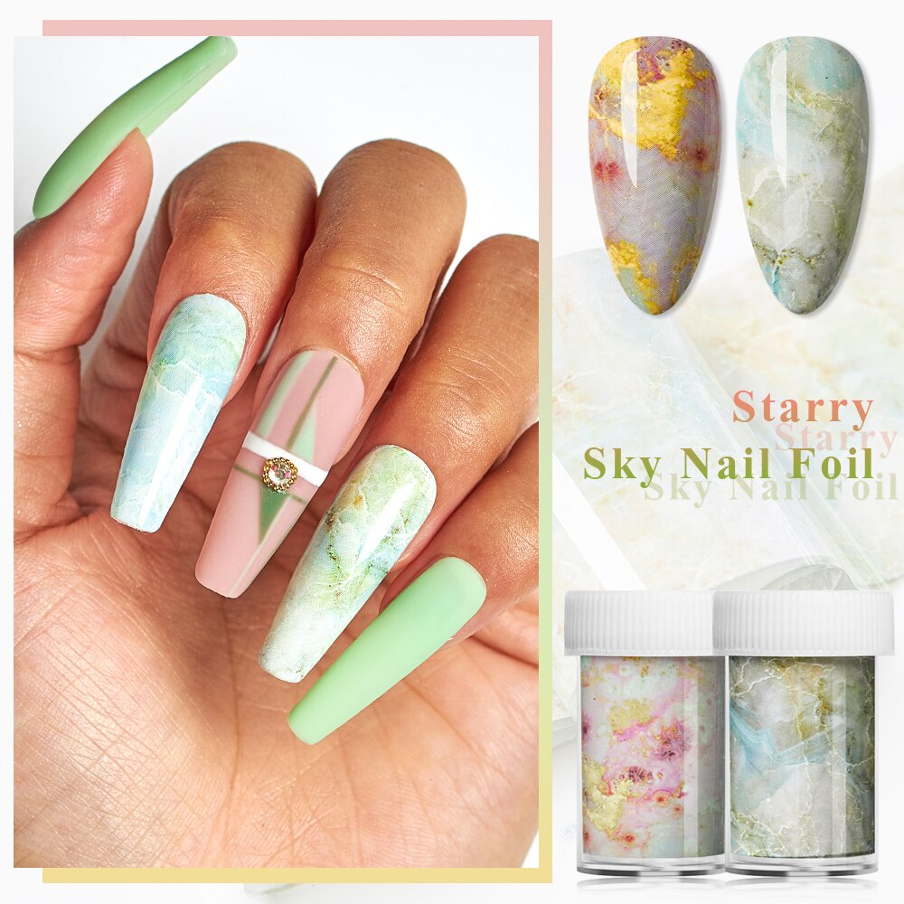 Transfer klistermärke gel set nagelhäftande lim överföringsfolie klistermärke nagelfolie stjärnhimmel marmor nail art överföring klistermärken dekaler
