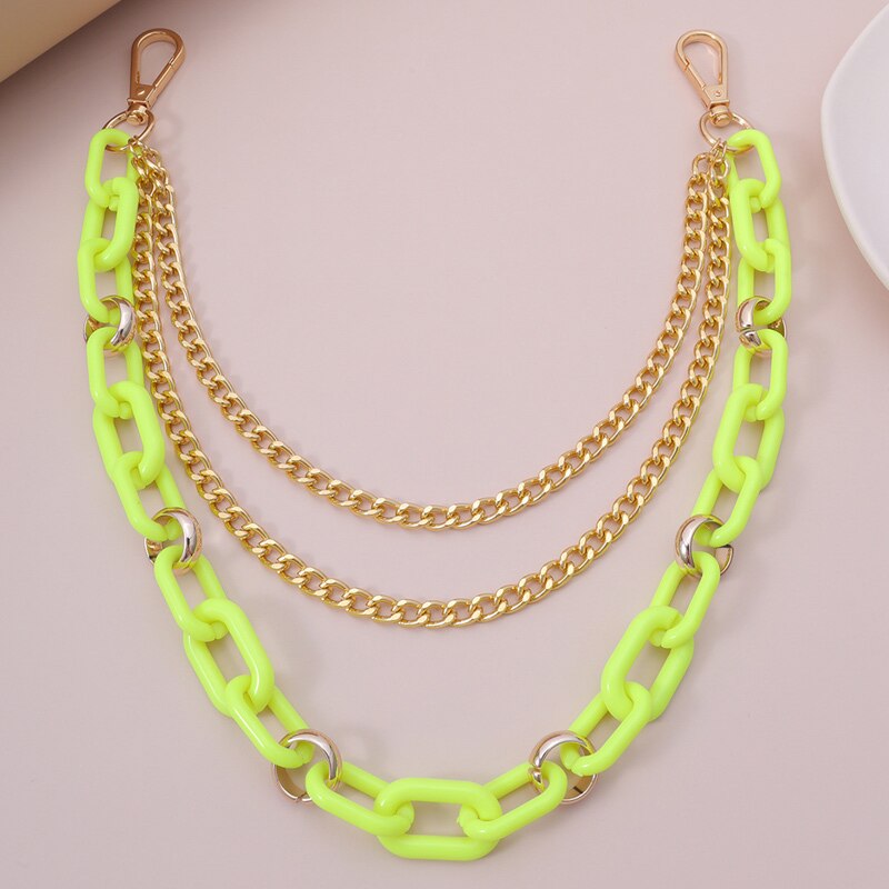 Jeans chain belt waist acrylic key chain belts for women tassel gold metal cinturon mujer punk neon ketting riem: green belt