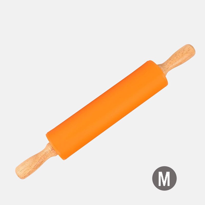 Rodillo de silicona con mango de madera antiadherente, rodillo para masa y harina, utensilios de cocina para hornear, Navidad, 1 ud.: Orange M