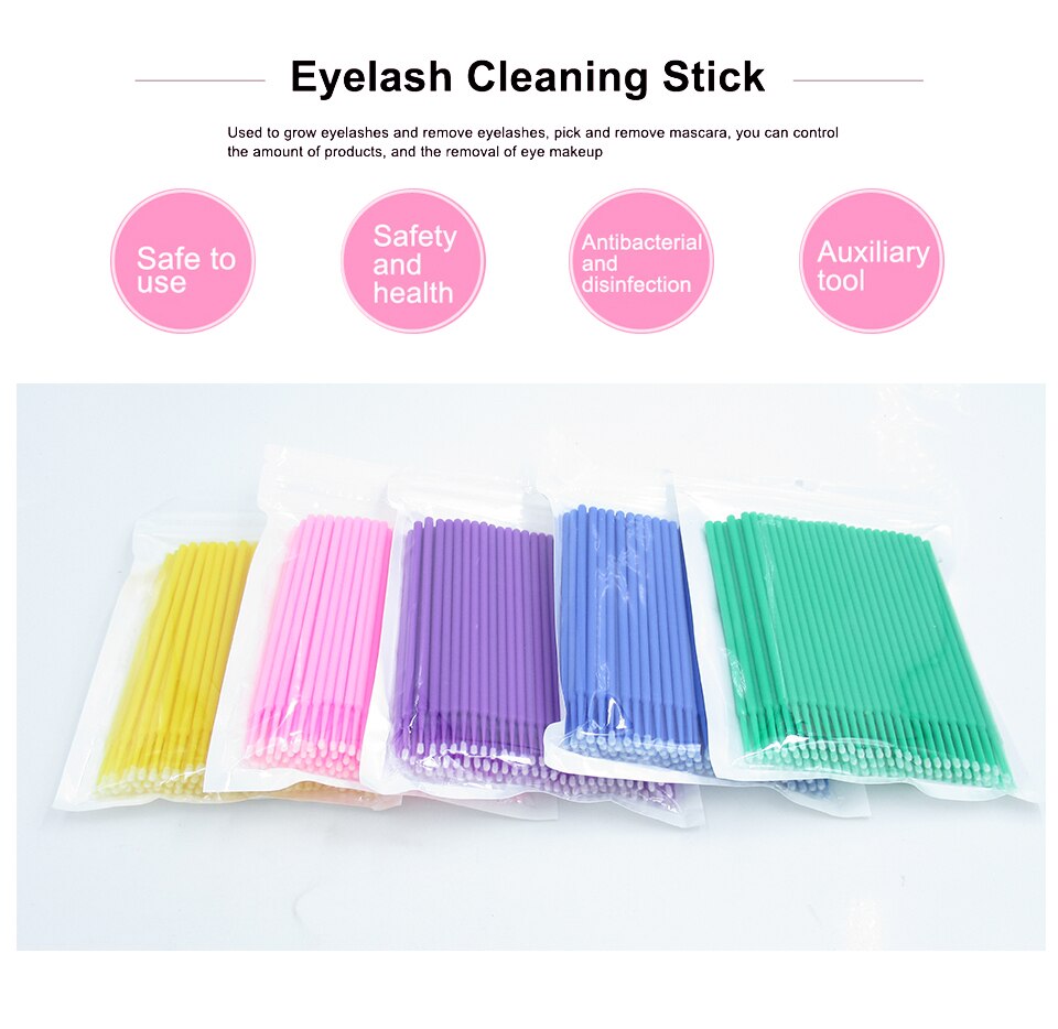 100Pieces/bag Disposable MicroBrush Eyelashes Extension Individual Lash Removing Swab Micro Brush For Eye Makeup Beauty