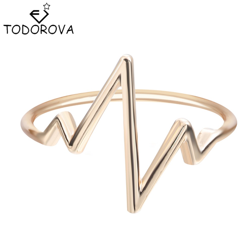 Todorova Mode-sieraden Levenslijn Pulse Hartslag Band Ring voor Vrouwen Eenvoudige Vintage Accessoires
