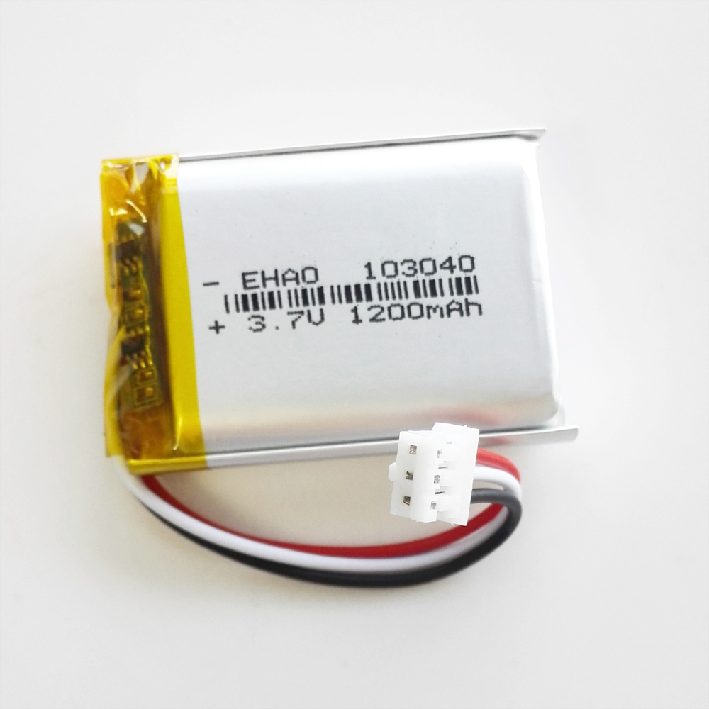 3.7V 1200mAh Lipo Polymer Lithium Rechargeable Battery + JST PH 3pin 2.0mm Plug For MP3 GPS DVD Rrecorder Headset Camera 103040