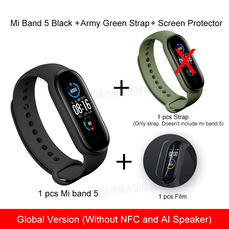 Xiaomi Miband 5 Smart Wristbands Sports 24hour Heart Rate Monitoring Magnetic Charging Large Color Screen 5ATM Waterproof band 5: GL Army Green