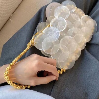 shell bags for women luxury evening sequins handbags lady mini chain shoulder bag girl pearl pendant crossbody bag: 2