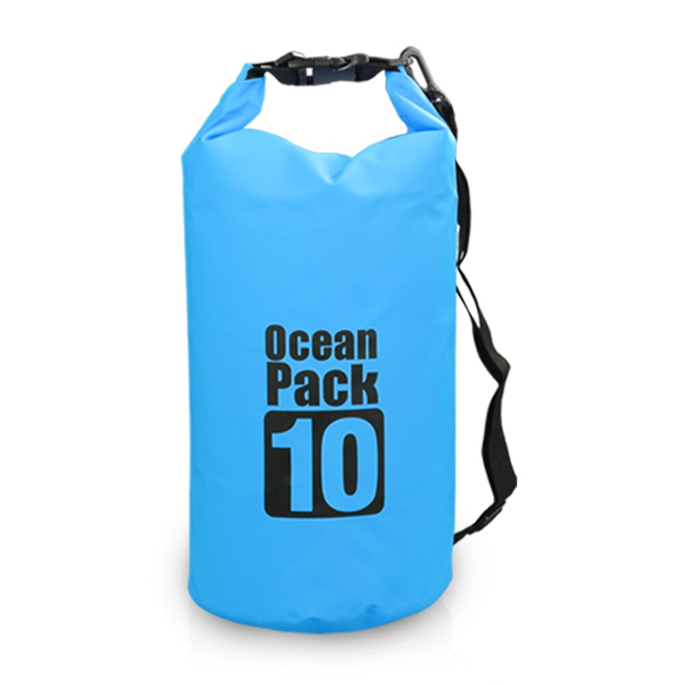 10l / 15l / 20l / 30l udendørs dykkerposer vandtæt tør rygsæk vand flydende taske rulle top sæk til kajakroning rafting sejlsport: Lyseblå 10l