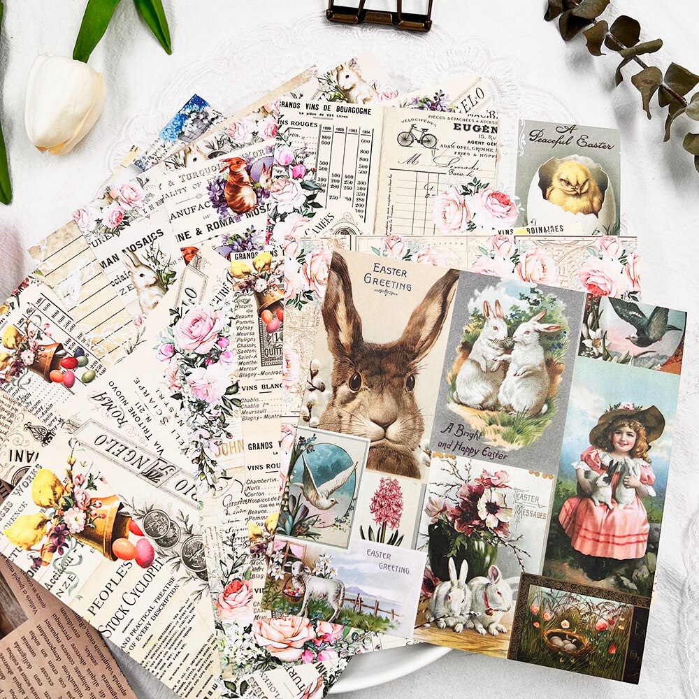 Easter Rabbit Series Material Craft Paper Packs Scrapbooking Happy Planner DIY Card Decoration Photo Albums: 12Sheets