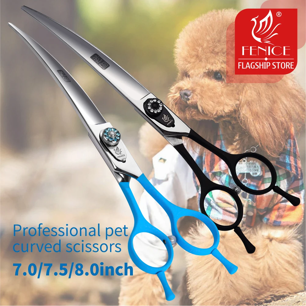 Fenice 7.0 7.5 8.0 Inch Black Grooming Scissors Curved Shear for Teddy/Pomeranian Dogs Pet Grooming Tools JP 440C