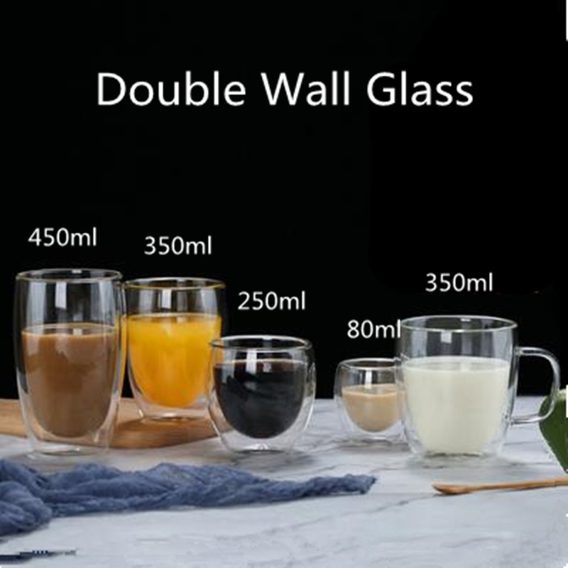 Double Wall Insulated Glasses Espresso Coffee Mug 80/250/350/450 ML Heat-Resistant Transparent Tea Milk Glass Cup Mugs Drinkware