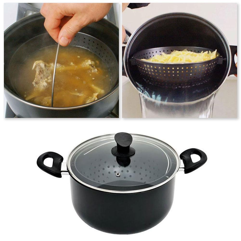 2-in-1 Cooking Pot with a Built in Strainer Food Stays out Vegetables Drains in Pot Drain Pot Pasta For Kitchen Swivel Wate T7P5