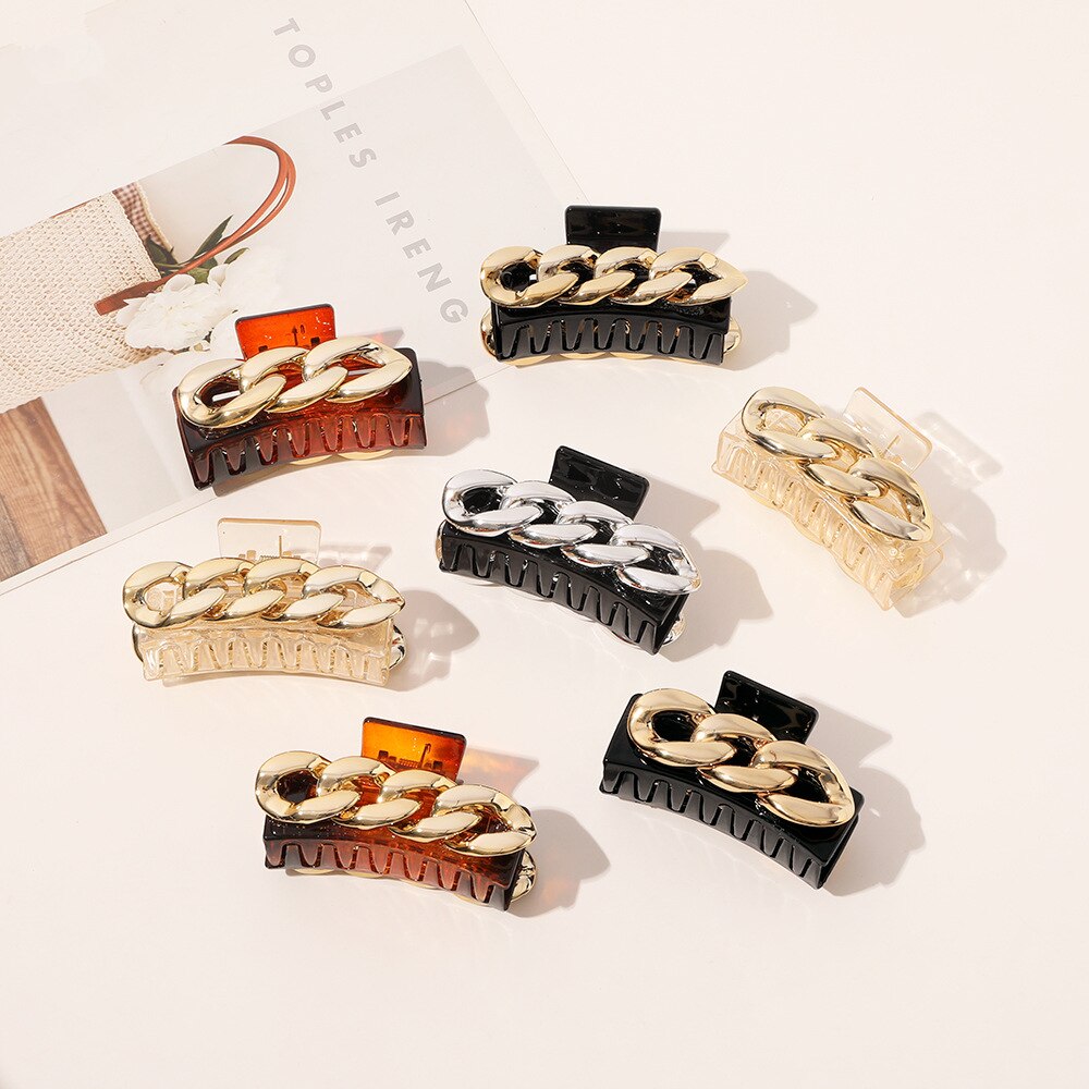 Metal Chain Catch Clip Simple Large Back Head Broken Hair Clip Female Headdress Temperament Shark Clip