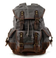 Muchuan Katoen Olie Wax Canvas Rugzak Heren Grote Capaciteit Vintage Waterdichte Rugzak 15 "Laptops Daypacks Klinknagels Boekentas: Grijs