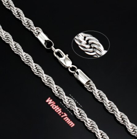 Stainless Steel Rope Chain Necklace Twisted 2/3/4/5/6/7 Width for Men and Women Gold Silver Jewelry: Silver7mm / 60cm