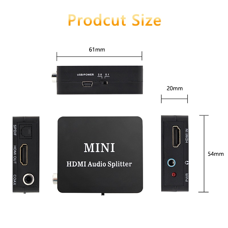 HDMI Audio Splitter Converter Extractor HD Toslink Optical SPDIF COAXIAL 3.5mm Headphone out For DVD TV with USB HDMI-compatible