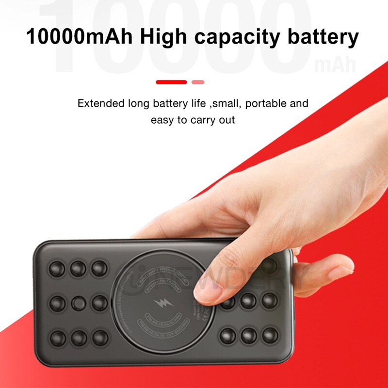 Draadloze snelladende powerbank 10000 voor iphone 11, draagbare zuignappen, draadloze draagbare oplader voor iphone 11 pro, zwart