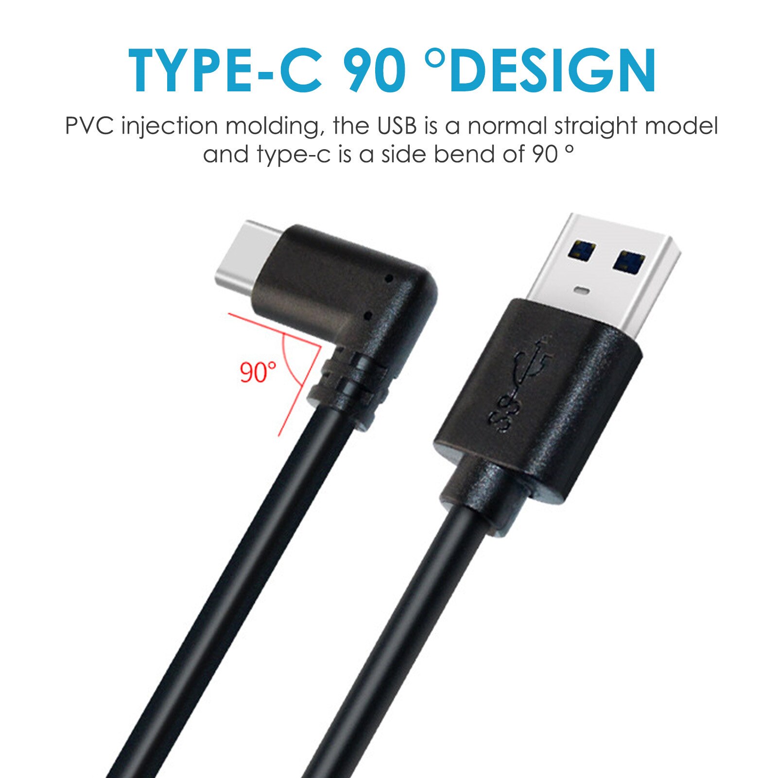 Datakabel Usb Type-C Aansluitsnoer Voor Oculus Quest Vr Vr Link Type-C Kabel Usb3.1 Type-C 90 Graden Side Bocht Vr Accessoires