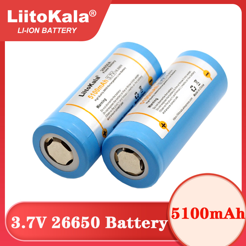 LiitoKala 26650 5100 mAh Li-Ion 3,7 V wiederaufladbarer Akku 20 A Entladung 3,6 V Leistung für Taschenlampenbatterien