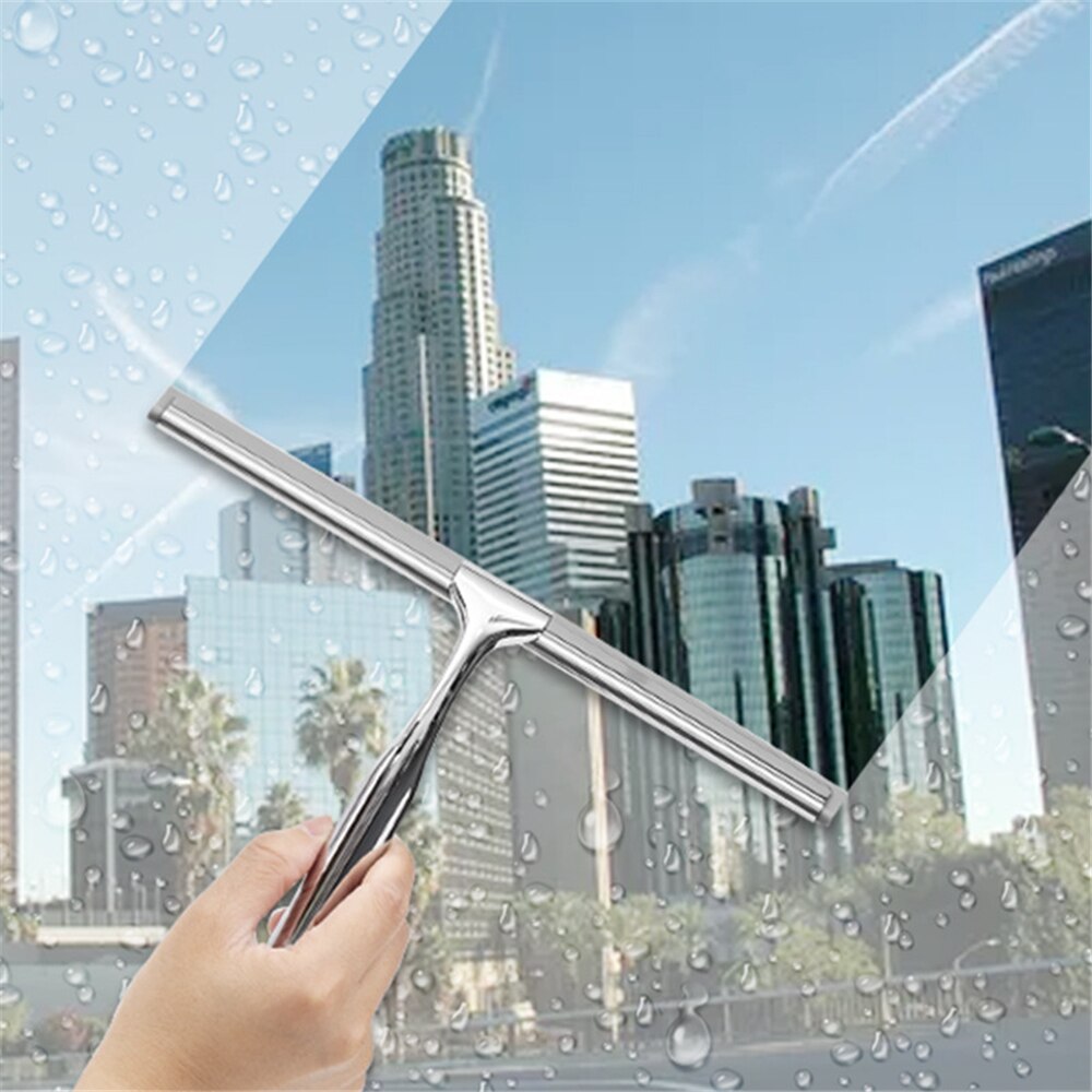 Shower Squeegee Window Wiper Stainless Steel Window Squeegee Shower Cleaner with Bathroom Mirror Cleaning Brush Glass Scraper