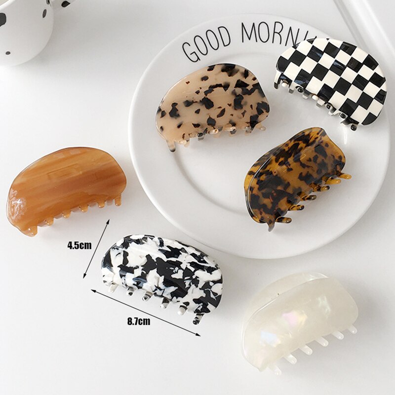 Korea 8.7cm Black White Plaid Checkerboard Claw Clip Acetate Semicircular Shell Grid Lattice Hair Claw For Woman