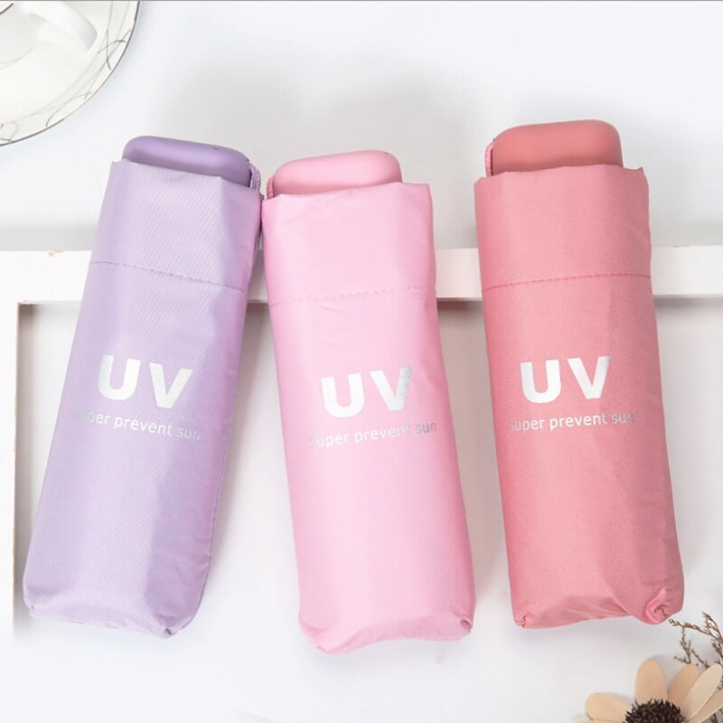 Sombrilla de vinilo para protegerse del sol upf, ligera y fresca, sombrilla de bolsillo plegable Cinco plegados para hombres y mujeres estudiantes #