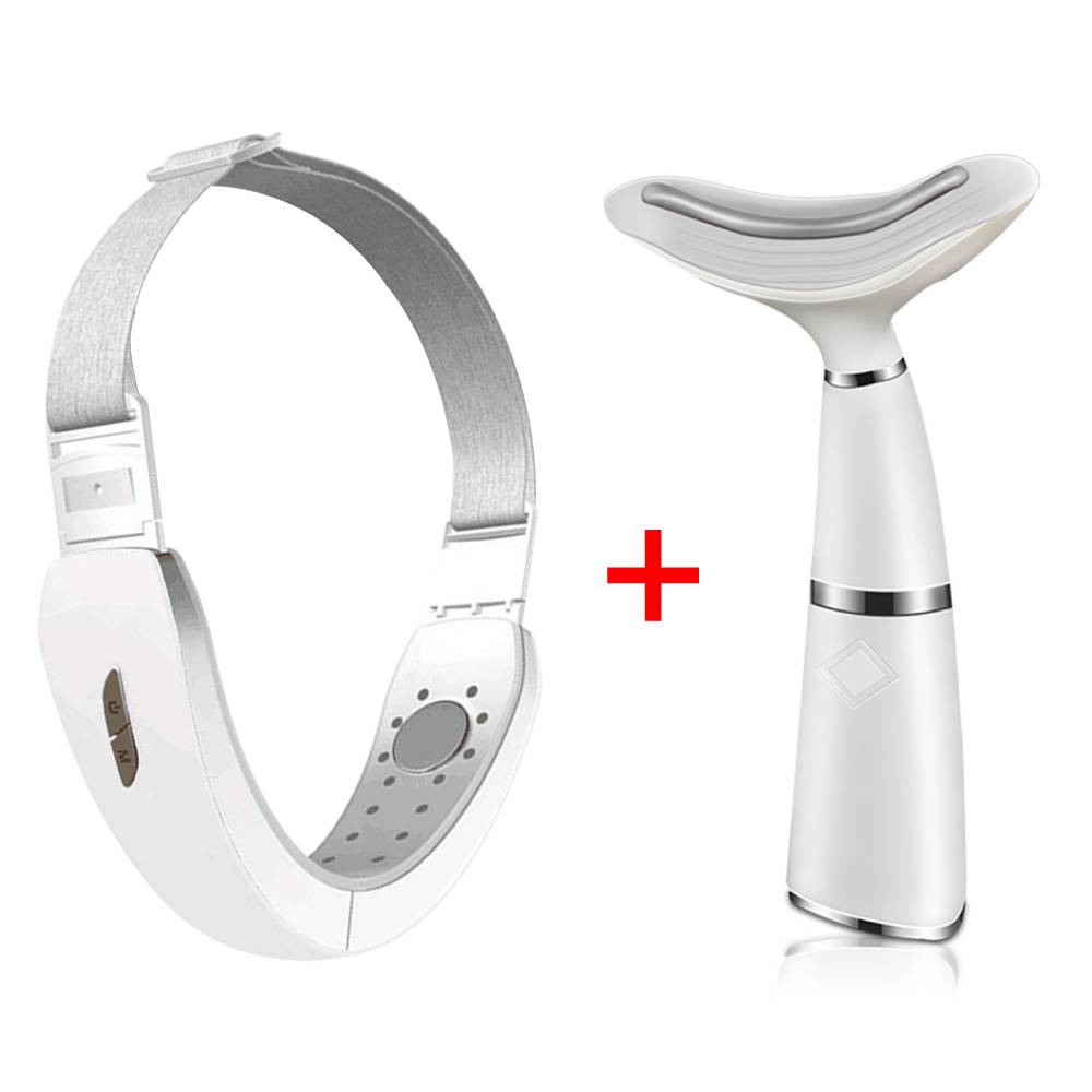 Ceinture de Lifting du visage en V + Machine de soins du cou, thérapie photonique LED, outil amincissant pour le visage, masseur vibrant, réduit le Double menton, dispositif de levage du visage: Face Neck Care 2