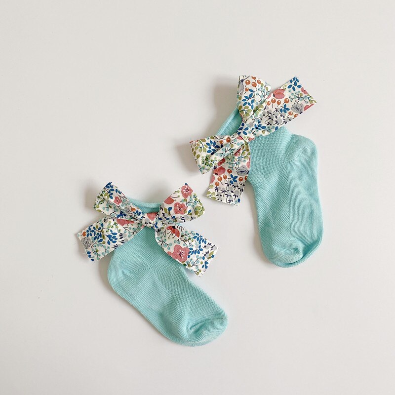 7 couleurs bébé filles garçons princesse chaussettes fleurs imprimer nœud papillon anti-dérapant coton mignon chaussettes 0-2 ans: 1