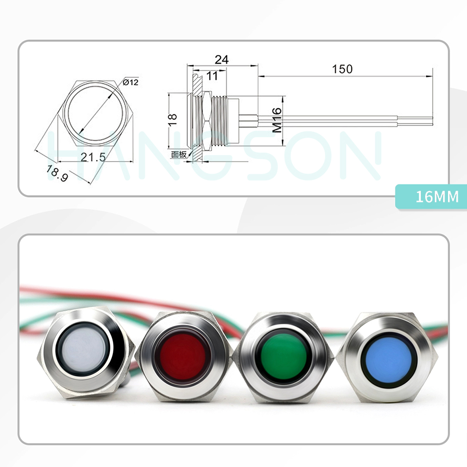 8mm metallindikatorlampor 12v 24v 110v led vattentäta med trådad pilotlampa för instrumentpanel för bil och båtbelysning