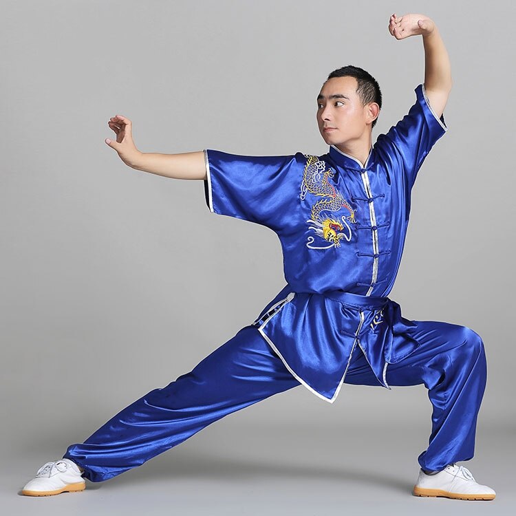 men chinese tai chi wushu shaolin kung fu uniform tang suit wing chun embroidered demo outfit for men martial arts suit: XXXL / color5