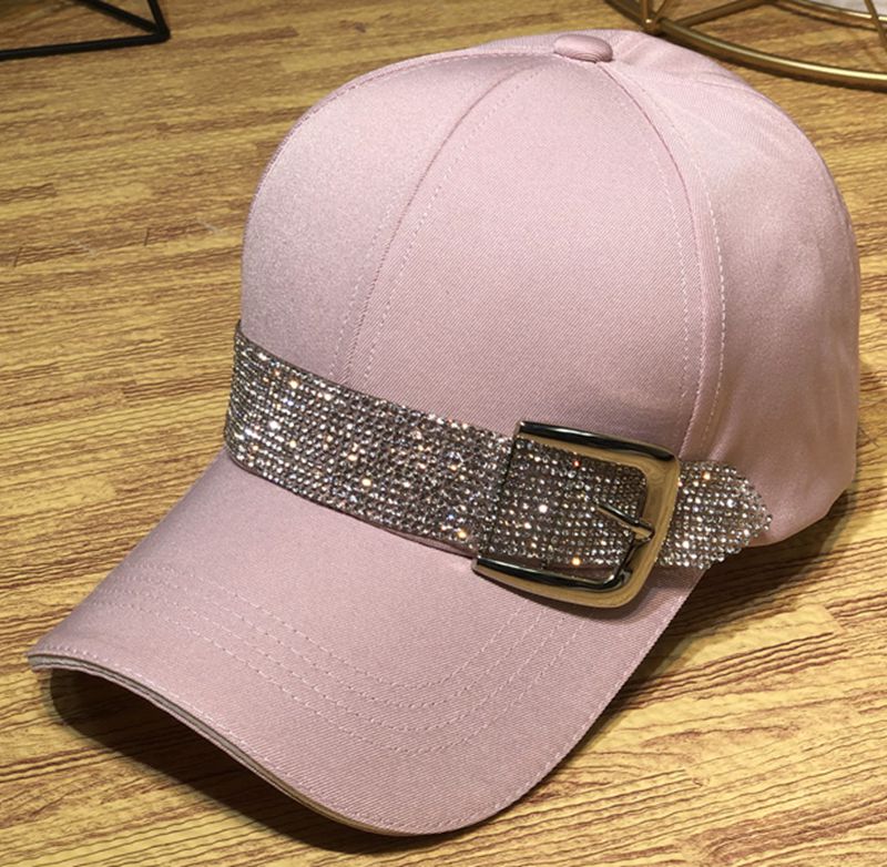 rhinestone belt baseball hat cool spring summer autumn hat solid color crystal baseball hat: pink