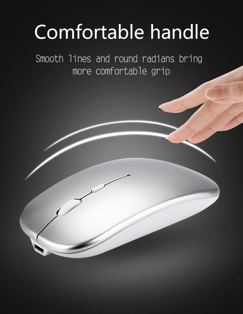Ratón inalámbrico Bluetooth de 2,4 Ghz, Mouse silencioso, recargable, ergonómico, ratón óptico USB para ordenador portátil, PC, Peripherals de ordenador
