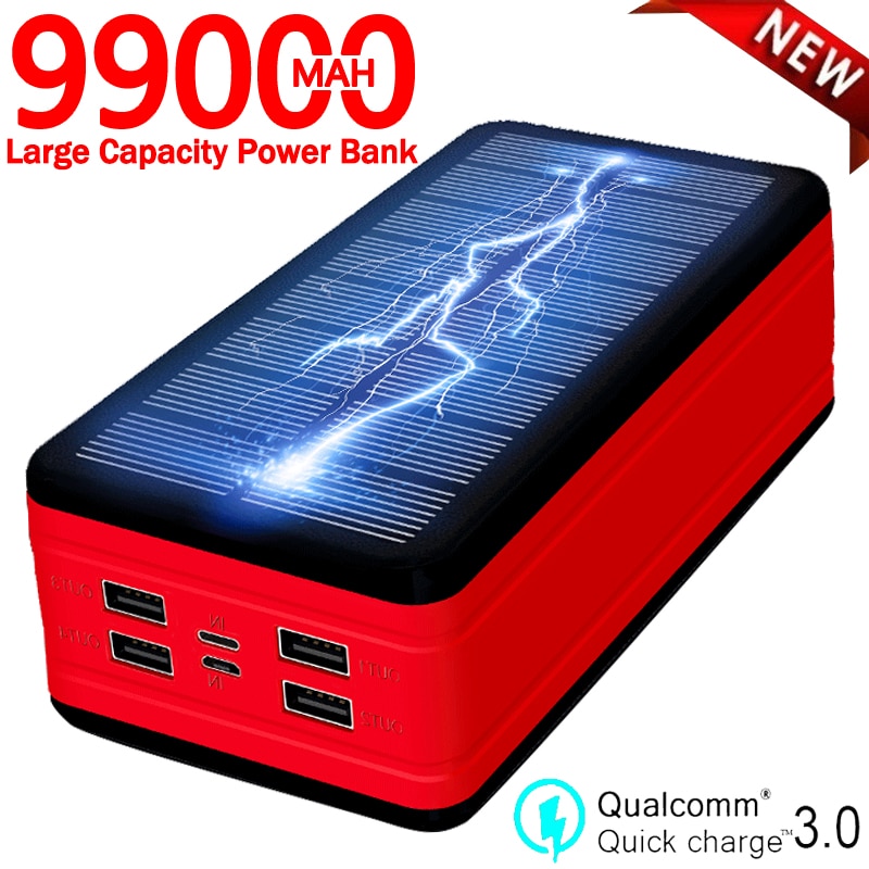 99000mAh Solar Power Bank Large Capacity Portable Charger LED Waterproof Outdoor Poverbank for Iphone Xiaomi Samsung