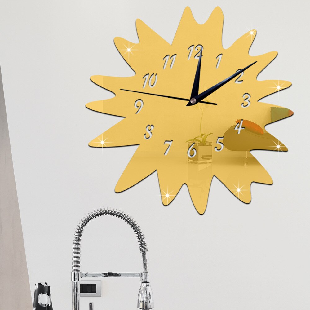 GZ027 Creatieve Windmolen Getande Gear 3D Spiegel Diy Wandklok Kamer Home Decoratie Sweep Beweging Klok Reloj De Pared