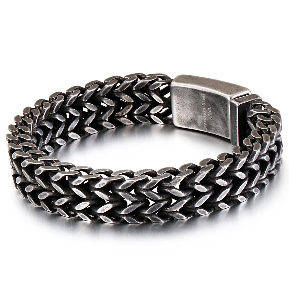 12/30Mm Wide Chain Armband Mannen Vintage Zwart Rvs Heren Armbanden & Armbanden Massive Biker Sieraden Voor man
