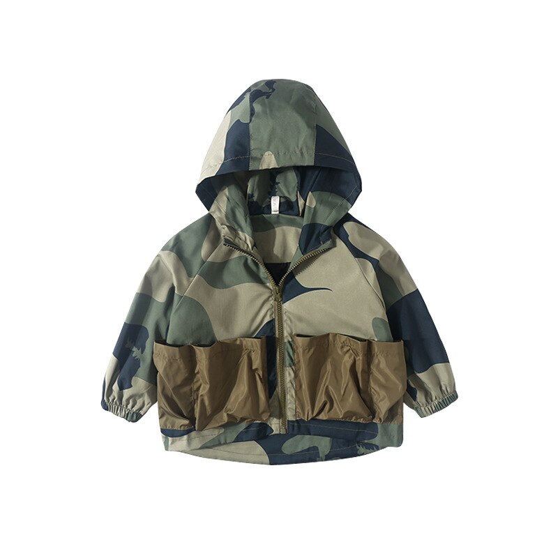 Pudcoco Del Bambino Del Bambino del Ragazzo Vestiti del Camuffamento di Stampa Grande Tasca Polsini Elastici Liscia Della Chiusura Lampo Del Bambino Giacca Con Cappuccio Abbigliamento Outdoor: 8T