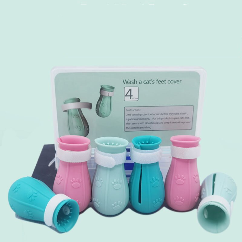 Calcetines de baño de silicona para gatos, antiarañazos, accesorios para mascotas, suministros para perros