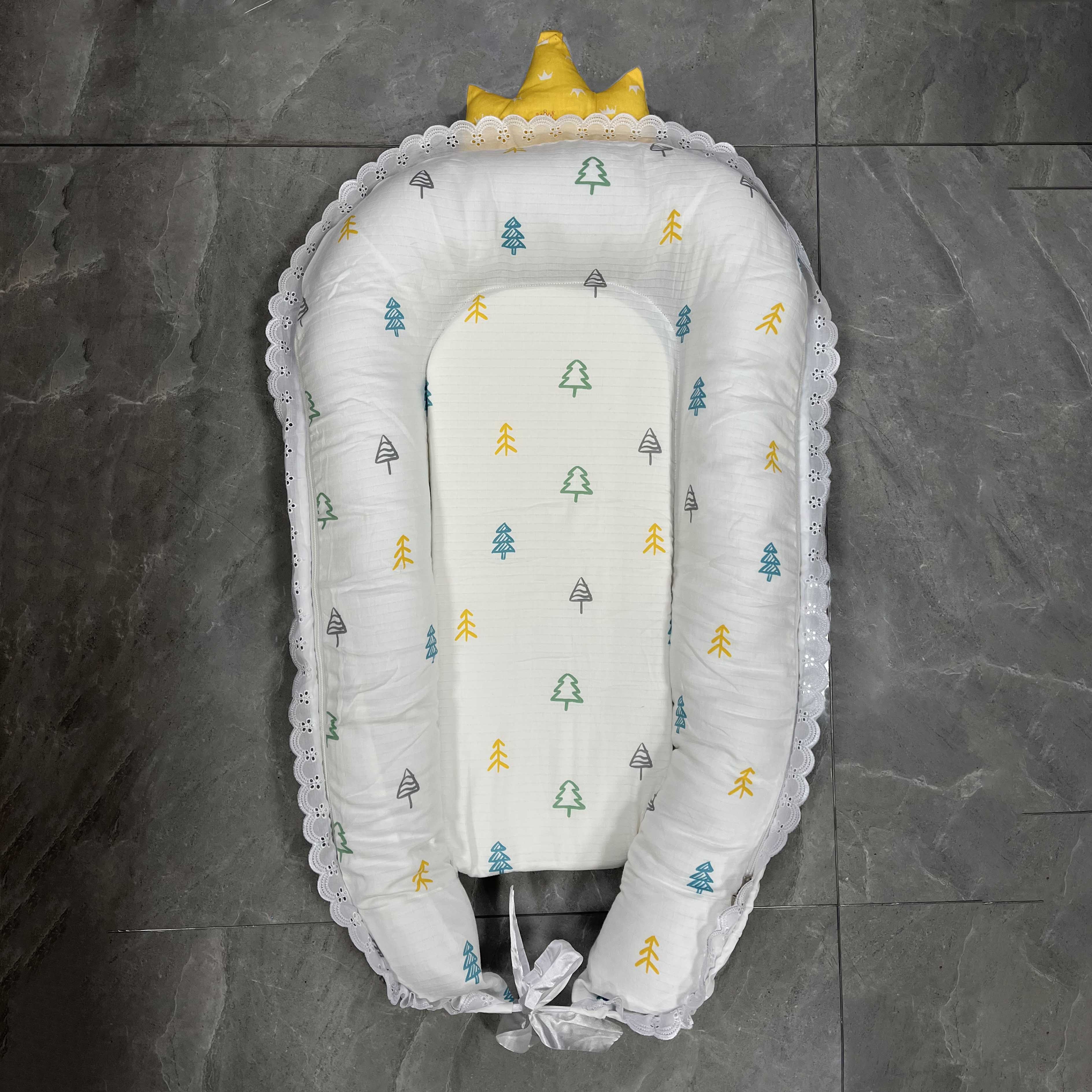 Baby Nest Tragbare Baby Bett Neugeborenen Baby Liege Jungen Mädchen Baumwolle Krippe Wiege Stubenwagen Stoßstange Carrycot Co Sleeper Bett 72*45Cm: crown gauze