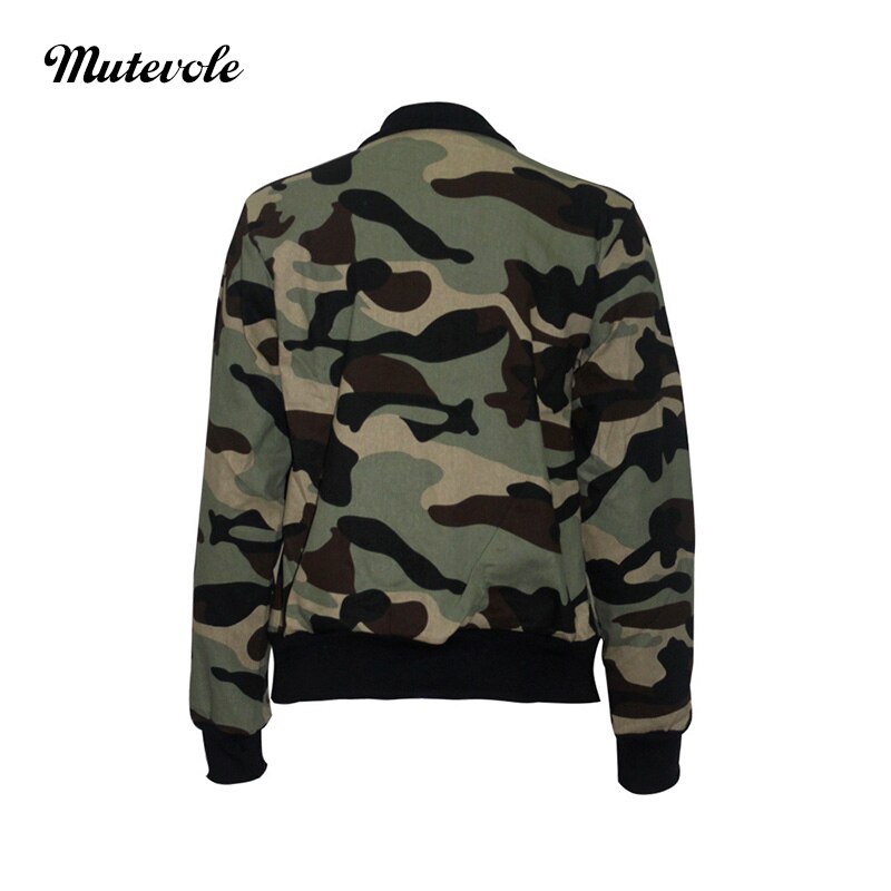Mutevole efterår tynd camouflage jakke kvinder langærmet bomber jakke camo casual hærgrøn lomme beskåret jakke