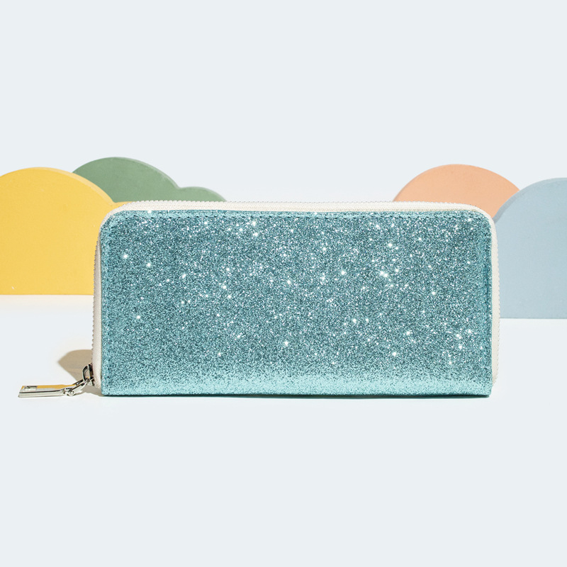 Mode Dames Rits Portemonnee Grote Capaciteit Glitter Clutch Bag Vrouw Pu Lederen Portemonnee Mode Vrouwelijke Telefoon Tas: Blauw