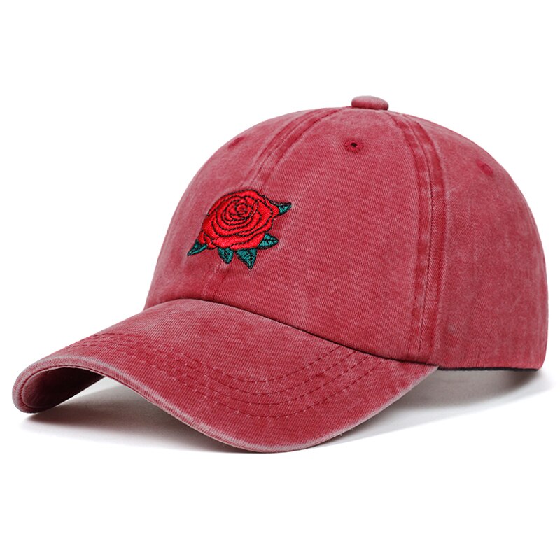 Washed rose embroidered baseball cap cotton hip hop hat men&#39;s and women&#39;s dad hats adjustable outdoor caps