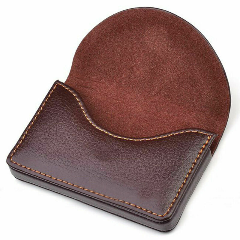 Gran capacidad neutral negocio caso de la tarjeta de bolsillo bolsa de cuero nombre tarjeta de negocios de tarjeta de identificación tarjeta de crédito funda, soporte cartera marrón