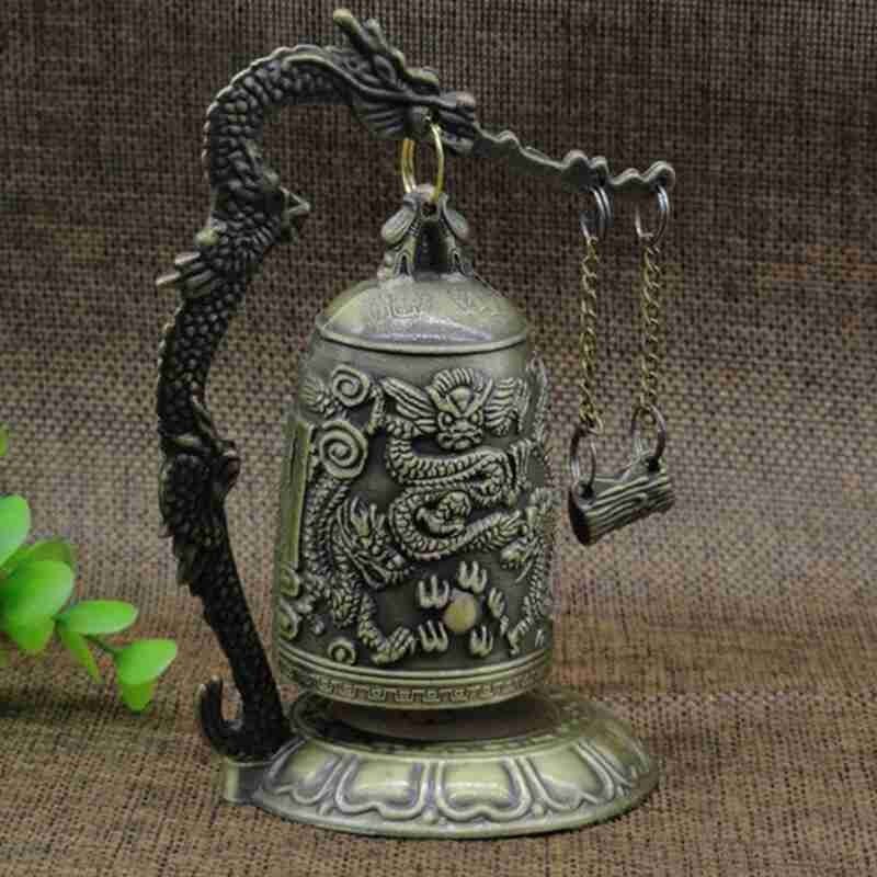 Buddhism Temple Brass Copper Dragon Bell Lotus Buddhism Arts Decor Home Dragon Copper Carved Ornament Statue Crafts Bell R9U8