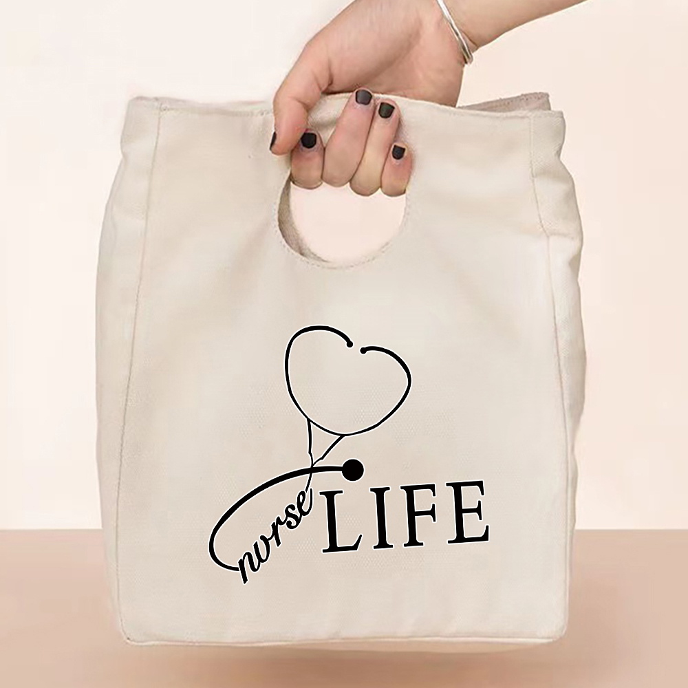 Płótno termiczna torba na lunch 2022 kobiet torba na pikniki biuro podróży dzieci nadruk z pielęgniarką organizator eco shopper torby do przechowywania torebki